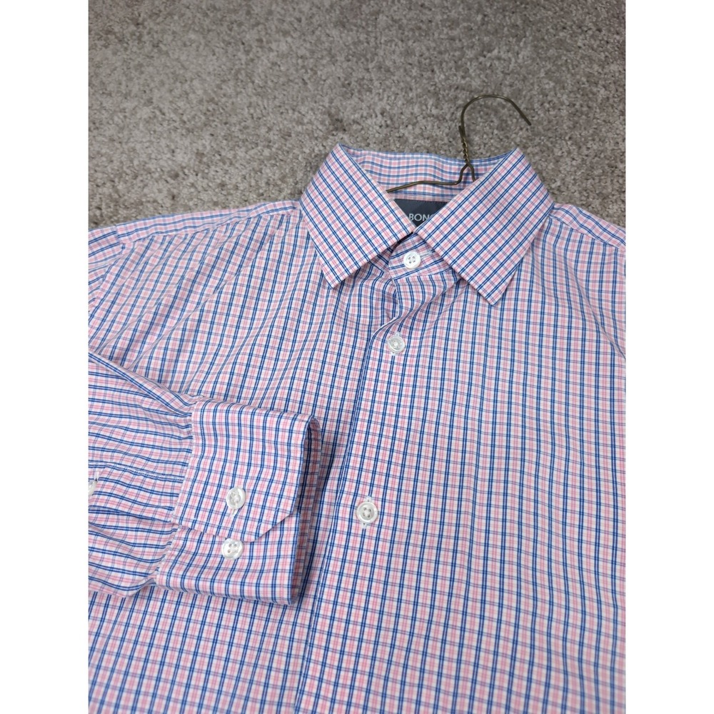 Bonobos Stretch Dress Shirt Mens 16 36 Slim Fit Pink Blue‎ Check Long Sleeve